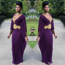 Robe De Soiree 2017 Dark Purple Abendkleider Mit Langen ärmeln Gold Perlen Chiffon V Ansatz Dubai Kaftan Damen Formale kleider