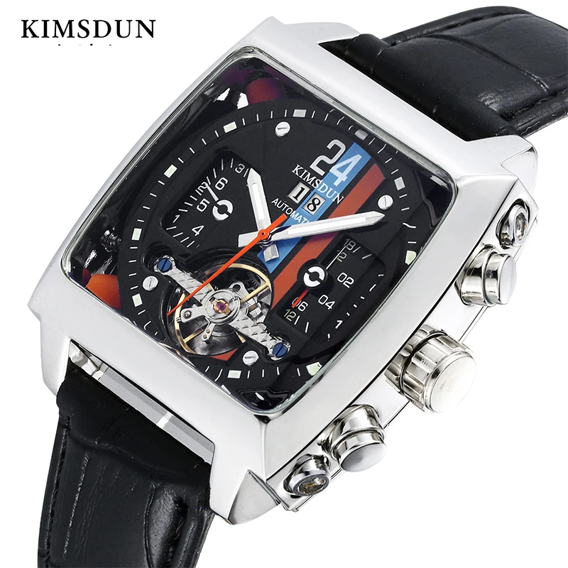 

KIMSDUN Luxury Brand Mens Watches Automatic Mechanical Fashion Watch Men Monaco 24 Square Tourbillon Sport Clock Montre Homme