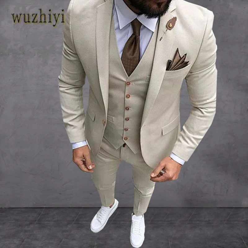 Wuzhiyi последние костюмы пальто брюки конструкции мужской костюм Slim Fit 3 предмета смокинг Boyfriend Пользовательские Свадебные костюмы пиджак для костюма Masculi