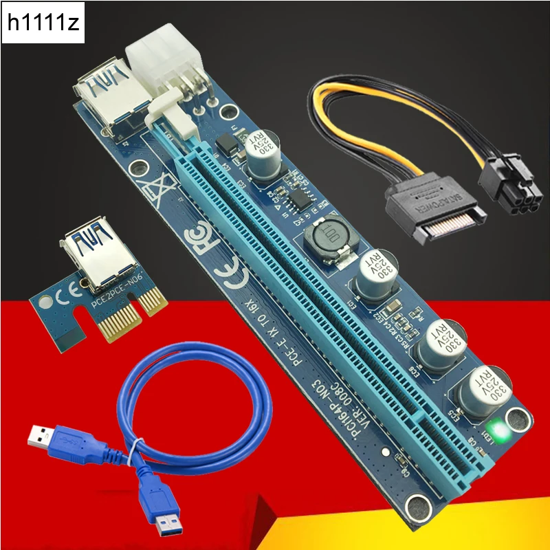 VER008C Molex 6 pin PCIE PCI E Express 1X to 16X Riser