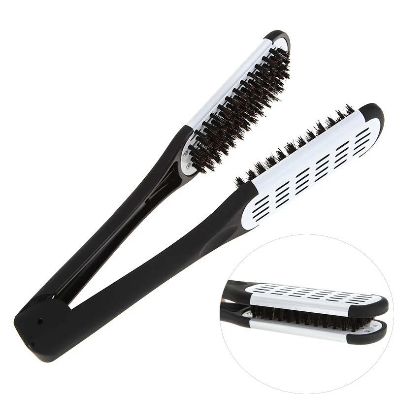 

Pro Hairdressing Straightener Ceramic Hair Straightening Double Brush V Shaped Comb Clamp Styling Tools Not Hurt Hair Equipment