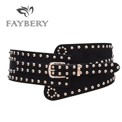 2020 Punk Style Rivet Wide Belts for Women High Quality PU Leather Female Strap for Beach Dresses Accessories Metal Pin Buckle
