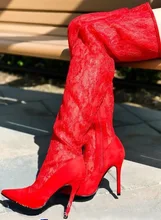 New Arrivals Red Lace Long Boots Women Pointed Toe Thin Heels Women Over The Knee Boots 2018 Slim Fit Winter Shoes цена New Arrivals Red Lace Long Boots Women Pointed Toe Thin Heels Women Over The Knee Boots 2018 Slim Fit Winter Shoes цены онлайн