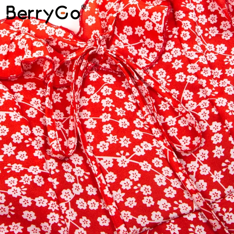 Berrygo V шеи ремень спинки сексуальное платье Для женщин рюшами Лук на шнуровке мини