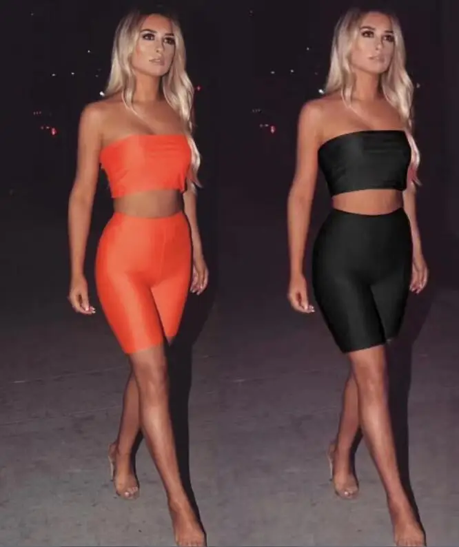 

Top Quality Sexy Orange Black Rayon Women Bandage Set 2019 Designer Women's Set