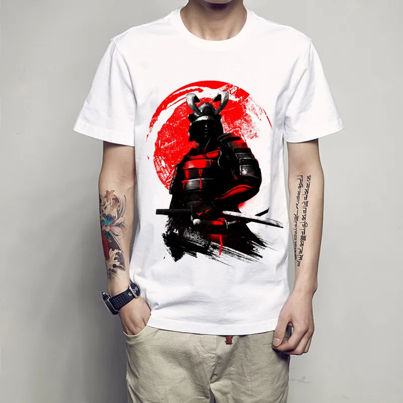 

T-shirt men fashion short sleeve Japan Samurai Warrior t-shirt Harajuku funny tee Hipster O-neck cool Street clothing white tops