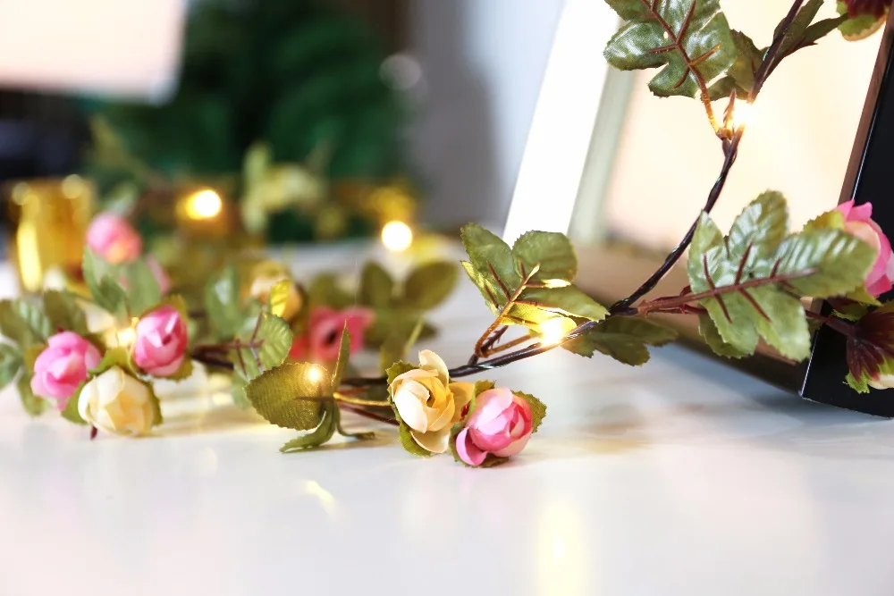 2M 20 LEDs flower leaf garland battery operate Copper LED fairy string lights for christmas wedding decoration party event 2M 20 LEDs flower leaf garland battery operate Copper LED fairy string lights for christmas wedding decoration party event