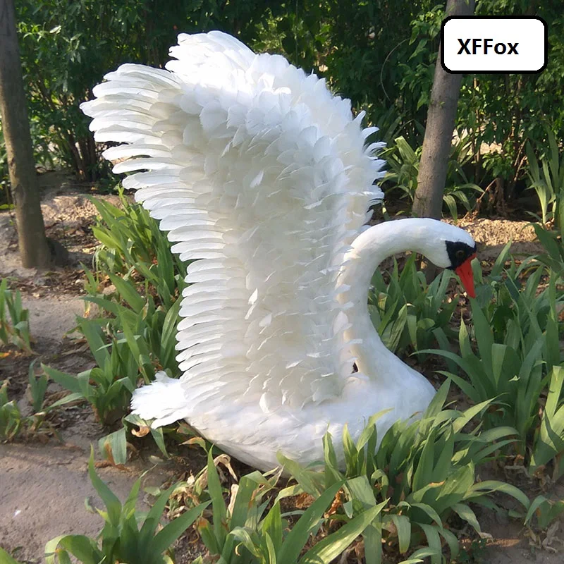 

huge real life wings swan model foam&feather simulation big white swan bird gift about 60x80cm xf0993
