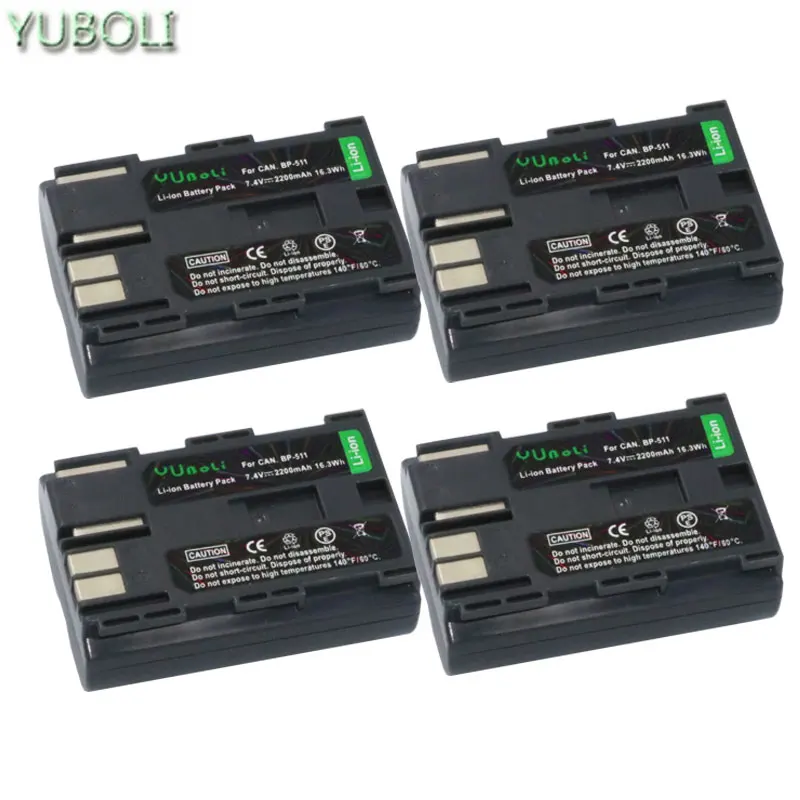 4 шт. 2200 мА/ч, BP-511A BP-511 BP 511 BP511 BP511A Батарея+ ЖК-дисплей USB Dual Зарядное устройство для цифровой однообъективной зеркальной камеры Canon EOS 40D 300D 5D 20D 30D 50D - Цвет: 4battery