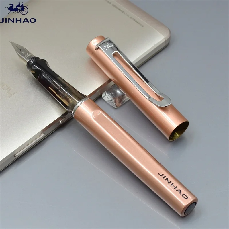 Роскошные JINHAO 599 F 0,5 мм наконечник Мода металла перьевая ручка для школы офиса канцелярские Симпатичные разноцветные конфеты кавай чернила для письма ручки подарок - Цвет: 1  Rose gold