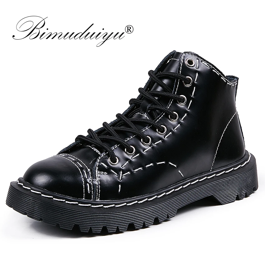 

BIMUDUIYU Luxury Women Autumn Winter Ankle Boots Lace up Round Toe Women Short Boots British Style Flat Motorcycle Female Shoes