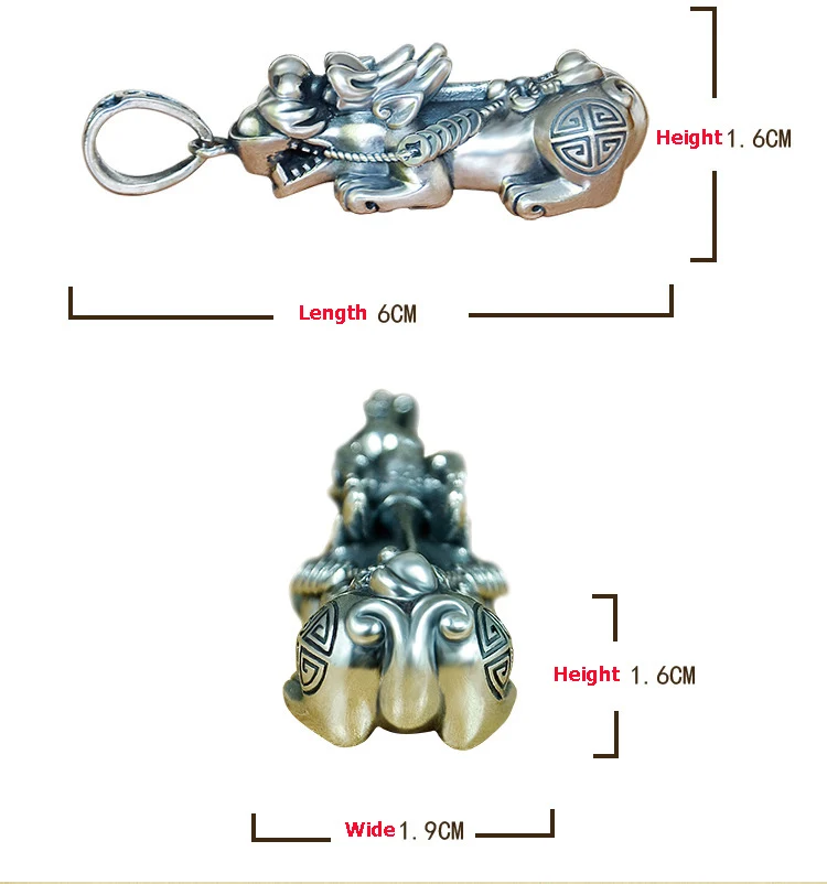 Реальные 990 стерлингового серебра фэншуй Pixiu Символ Кулон Винтаж тайский серебряный богатство пиксиу символ Амулет Лаки Подвеска В Форме зверей