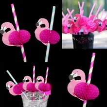 12 шт. Фламинго коктейлей питьевые соломки, гавайский участник Luau весело аксессуары декора@ v-образной КРЕПЕЖНОЙ ПЛАСТИНОЙ LS