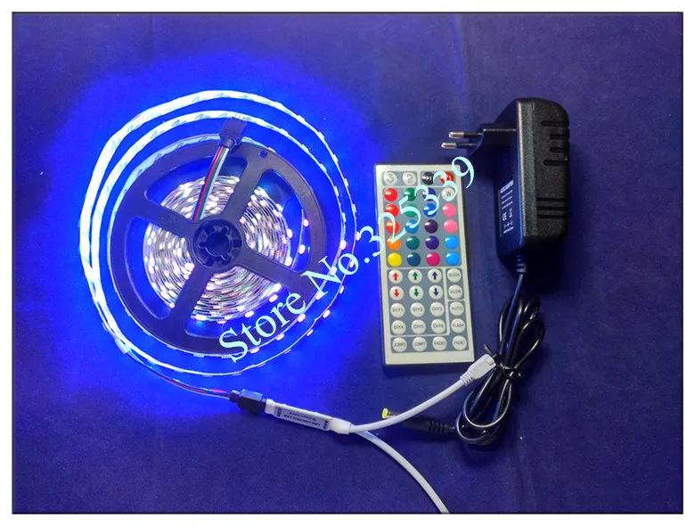 1 комплект SMD 5050 60 светодиодный/м 5 м светодиодный RGB светодиодный лента для фонарика освещения не Водонепроницаемая RGB лента+ пульт дистанционного управления 44 кнопки+ адаптер питания 3 А