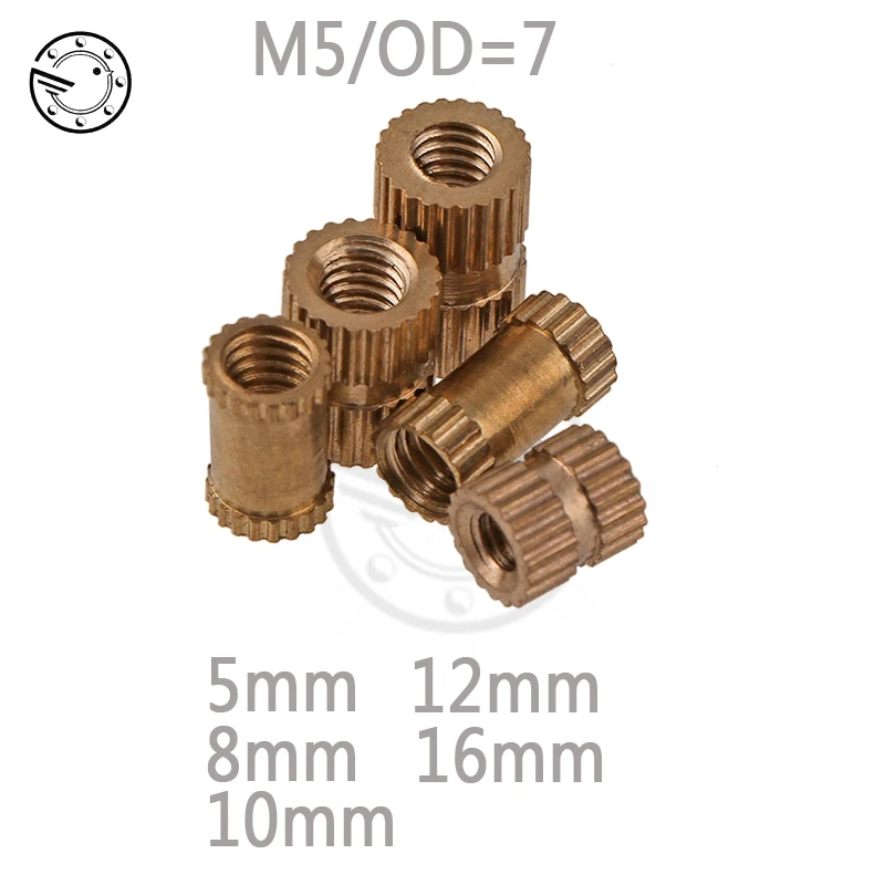 100pcs M5*7*(5/8/10/12/16) MM Injection Copper Insert Knurled Nuts