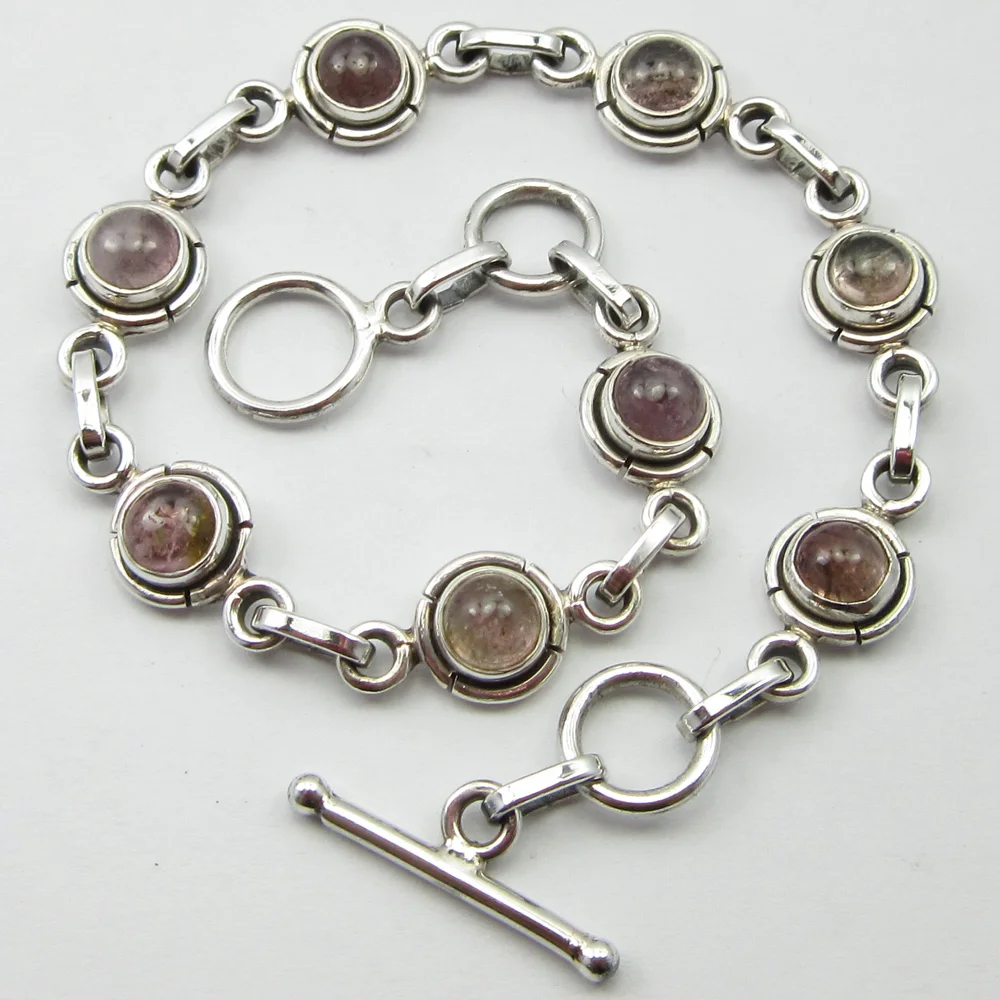 

Silver Multicolor TOURMALINE Stone Bracelet 7.5" ! JEWELRY