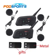 2017 Versión V6-1200 Fodsports 2 unids Impermeable Motocicleta casco auricular bluetooth Intercom interphone de BT + auricular suave