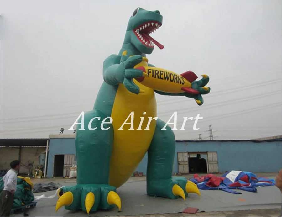 8m Long Giant and Beautiful green Inflatable t-rex dinosaur for firework sale and Advertising in USA