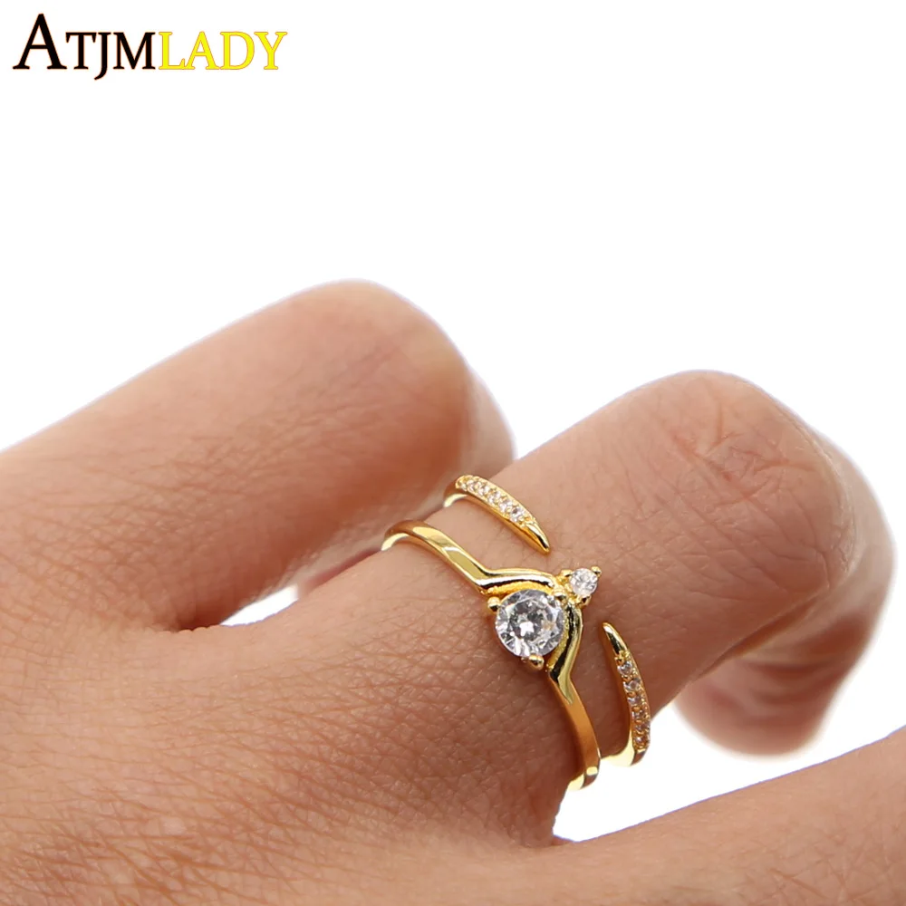 

delicate Clear cubic zirconia cz wedding engagement set fashiom simple women girl jewelry minimalist gold filled ring set