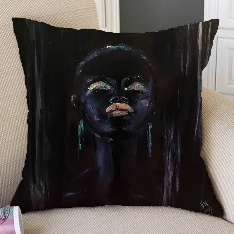 

Black Africa Oil Painting Art African Woman Abstract Impressionism Decorative Pillow Cover Cotton Linen Fashion Cushion Covers