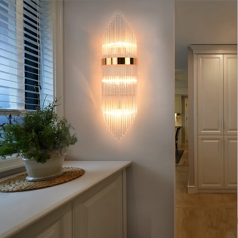 Nordic Postmodern Crystal Glass Rod Wall Lamp Hotel ...