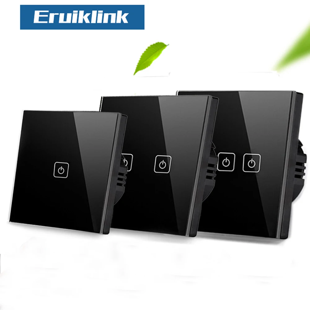 

EU/UK Standard 3 Gang 1 Way Wireless Remote Control Switches, Crystal Glass Panel Touch Switch,,Wall Light Switch For Smart Home