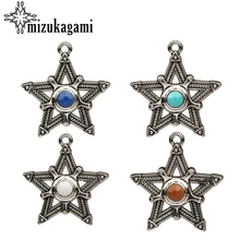 

35mm 2pcs/lot Zinc Alloy Charms Pendant Silver Metal Retro Big Star Charms Pendant For DIY Necklace Jewelry Making Accessories