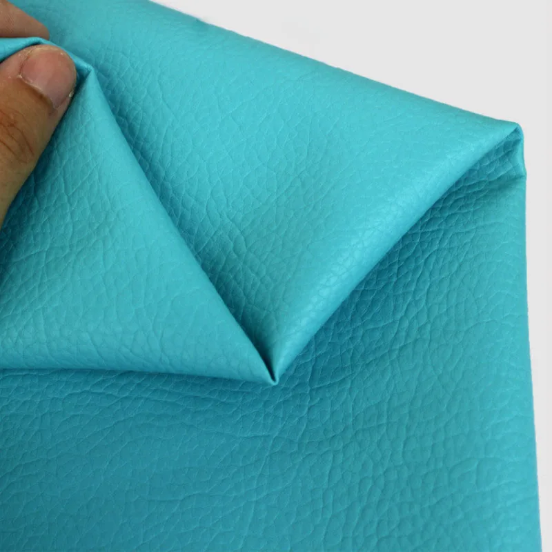 

Faux Artificial Synthetic Leather Fabric Soft Decoration PU Leather Fabric Pure Color Ocean Blue Sewing DIY Bag Shoes Material