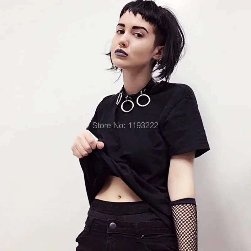 Ожерелье чокер из натуральной кожи с круглым металлическим кольцом|choker red|choker