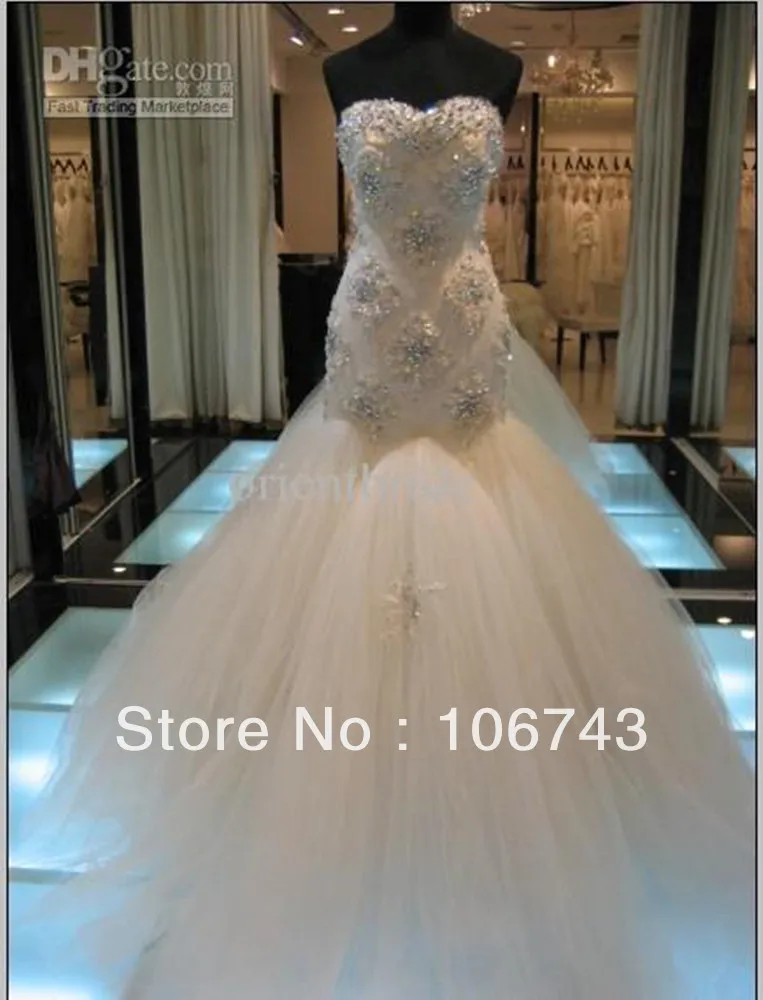 ^*Best Offers Gratis verzending 2016 Nieuwe Kathedraal Wit Ivoor trouwjurk Custom Size strass trouwjurk