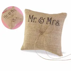 Mr Mrs Подушка обручальное кольцо ручной работы джутовая ткань лук шпагат деревенский кольцо подушки украшения