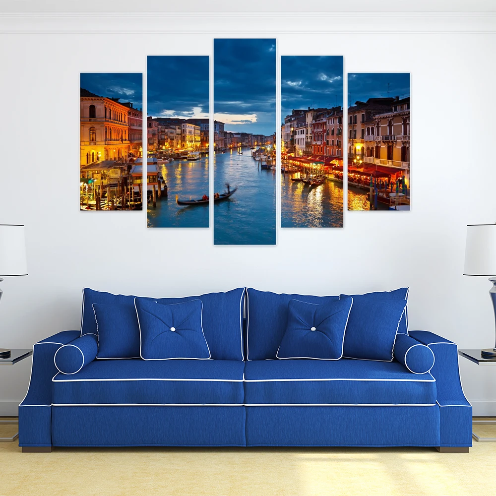 5pc canvas art watercolor painting Venice night Italian wall mural ...