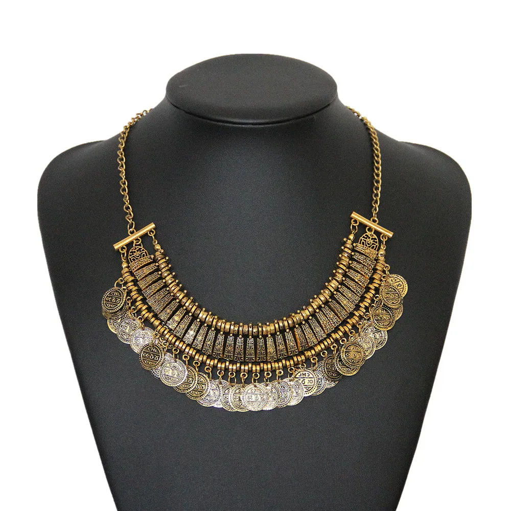 Vintage Choker Necklaces exaggerated metal carved Antique Bronze coin