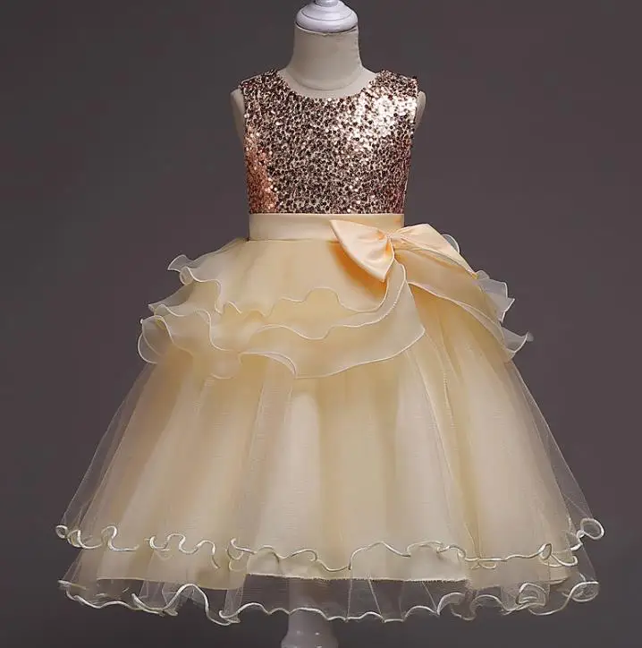 

2018 Hot Sale Cheap Flower Girl Dresses Muliti Color with bow Shinny Sequined Children's Dress Clothes Birthday Party Gift