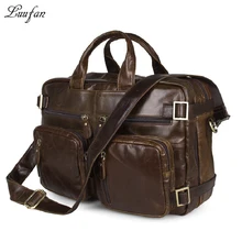 Мужской портфель из натуральной кожи, 2 использования, подходит для ноутбука 1", настоящий кожаный рюкзак с двойным карманом для ПК, коричневая деловая сумка из воловьей кожи