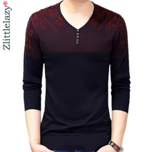 Дизайнерский пуловер с пуговицами, мужской свитер с цветами, тонкий трикотажный свитер для мужчин, мужская одежда, облегающая трикотажная одежда, мода 13858