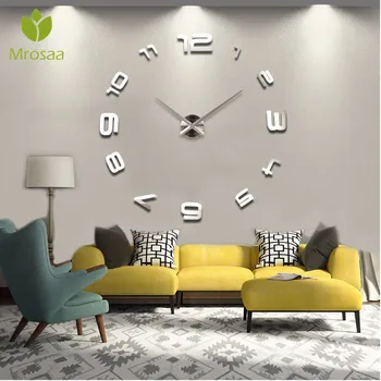 

Mrosaa Large DIY 3D Wall Clock Home Decor Mirror Sticker Art Clock Quartz clocks fashion watches Living Room Decorative