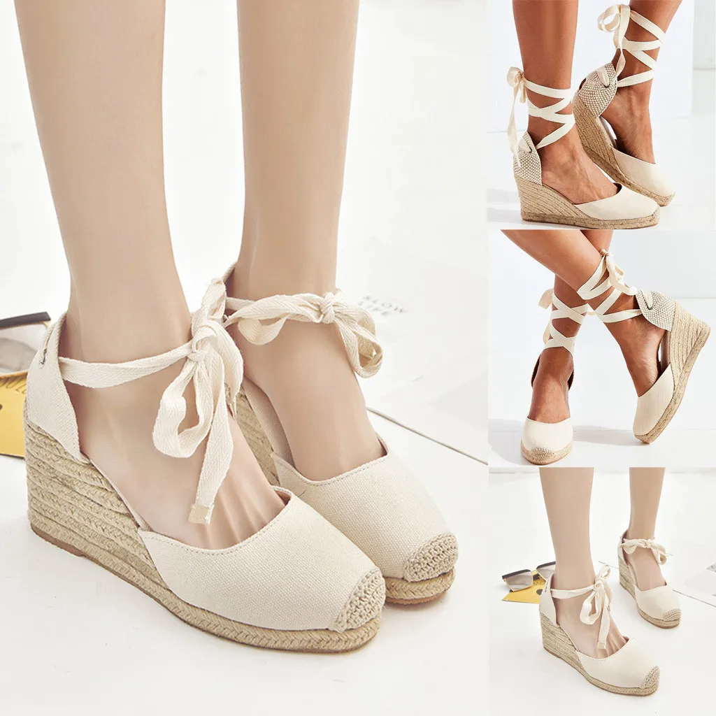 

Women Spring Casual Wedge Cross Strap High Heel Platform Pump Shoes sandals #XTN