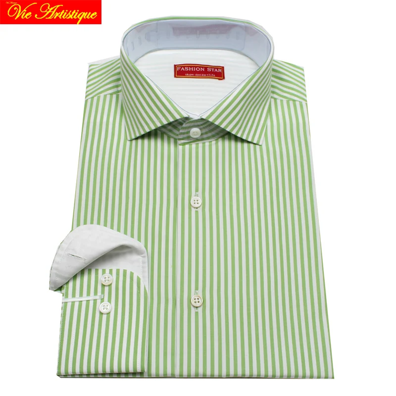 green and white striped dress shirt