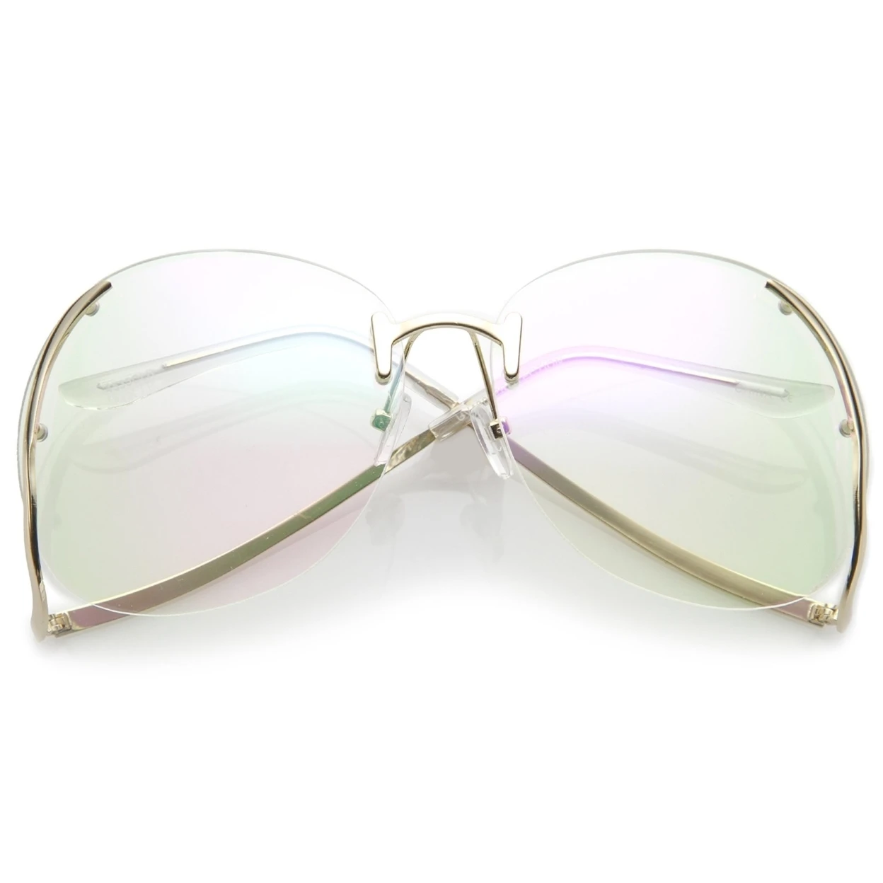 Women's Rimless Curved Metal Arms Round Clear Lens Oversize Eyeglasses 67mm