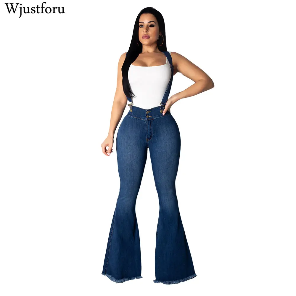 

Wjustforu Summer Flare Denim Overalls Women Bodycon Casual Jeans Jumpsuit Female Elegant Spaghetti Strap Tight Bodysuit Female