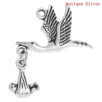 

Doreen Box Lovely 20PCs Silver Color Flying Stork W/ Dangling Baby in Bundle Charm Pendants 30x24mm (B20967)