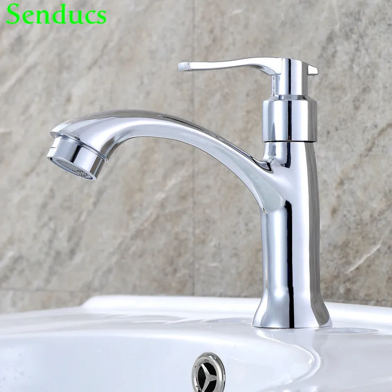 

Senducs Single Cold Bathroom Faucet High Quality Plished Chrome Basin Sink Faucet Deck Mounted Cold Bathroom Basin Faucet