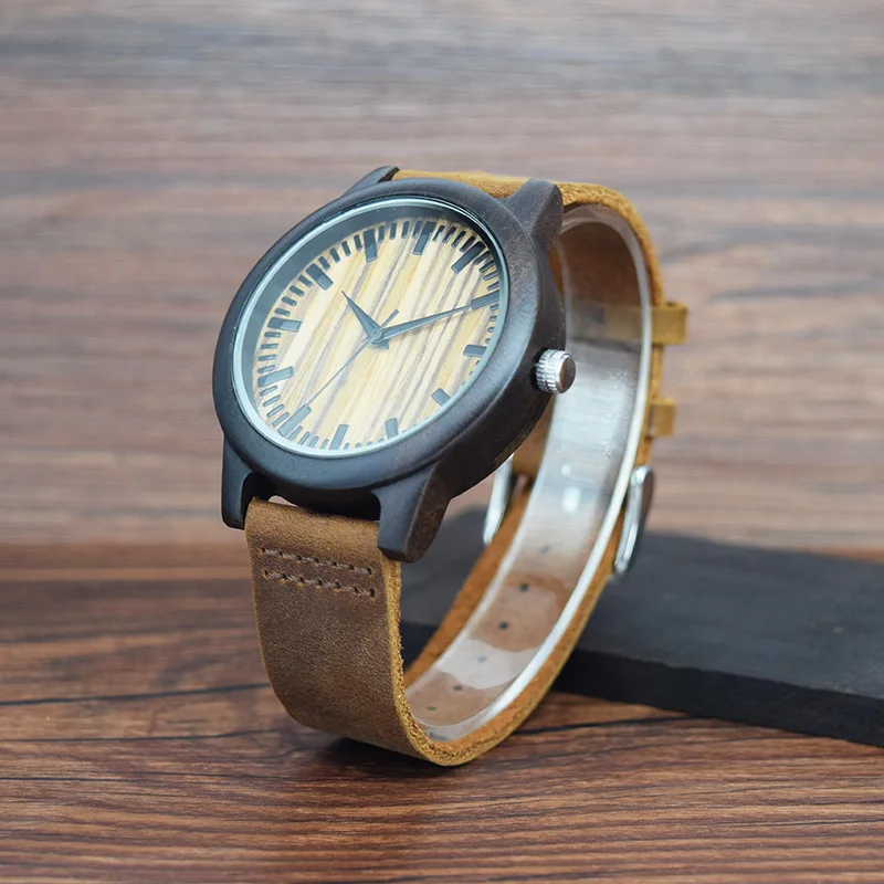 MAN WOOD WATCH BAMBOO BROWN LEATHER12