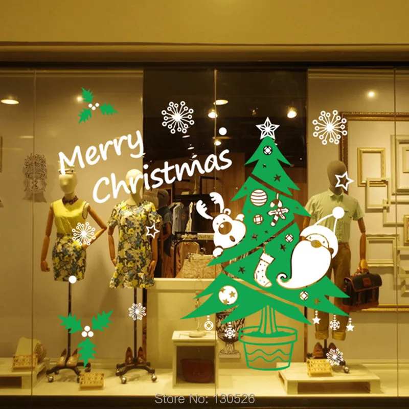 

New Merry Christmas Wall Stickers Decorative christmas tree For showcase Home Window decor Decorating Tools Party Supplies