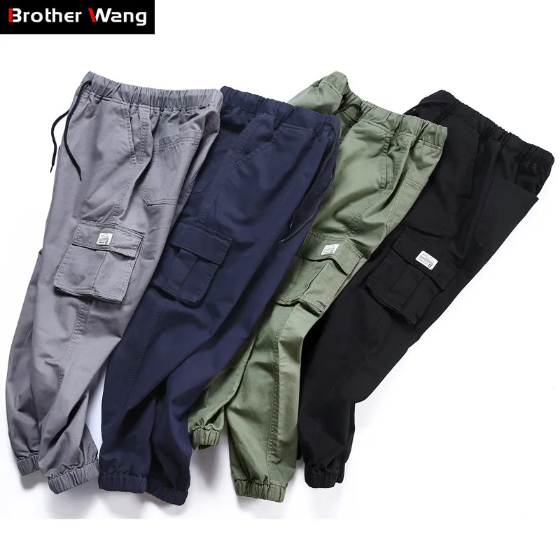 

2019 Spring New Men's Casual Pants Army Green Overalls Street Clothing Big Pocket Elastic Waist Fashion Harem Pants Brand Male