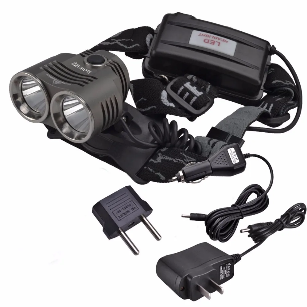 

RichFire CREE XML T6 2 LEDs 1600 LM Headlamp Headlight Flashlight Torch Head Lamp Charge or Car Charge or 2 x 18650 Battery