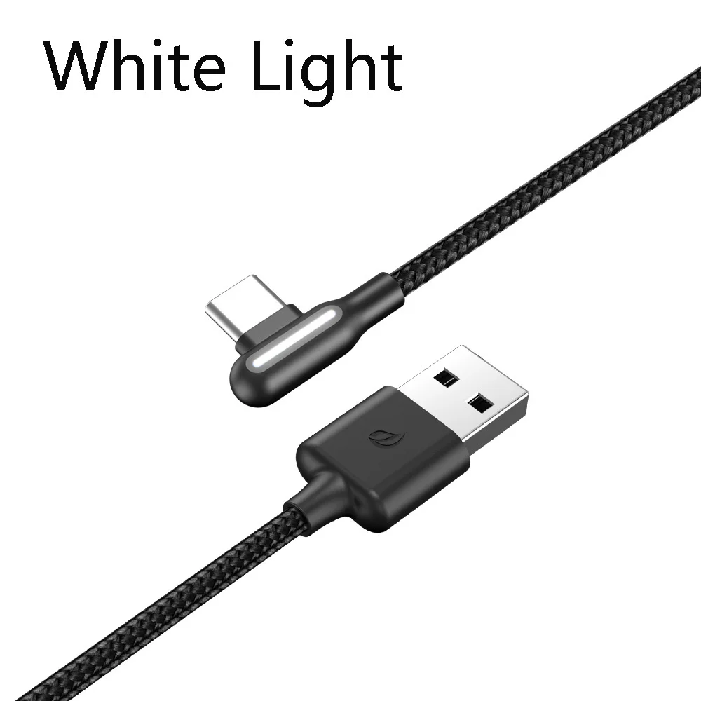 Wsken дышащий светодиодный кабель usb type-C 90 градусов 3 a кабель для быстрой зарядки и передачи данных usb-c для устройств samsung Xiaomi type-c - Цвет: White Light