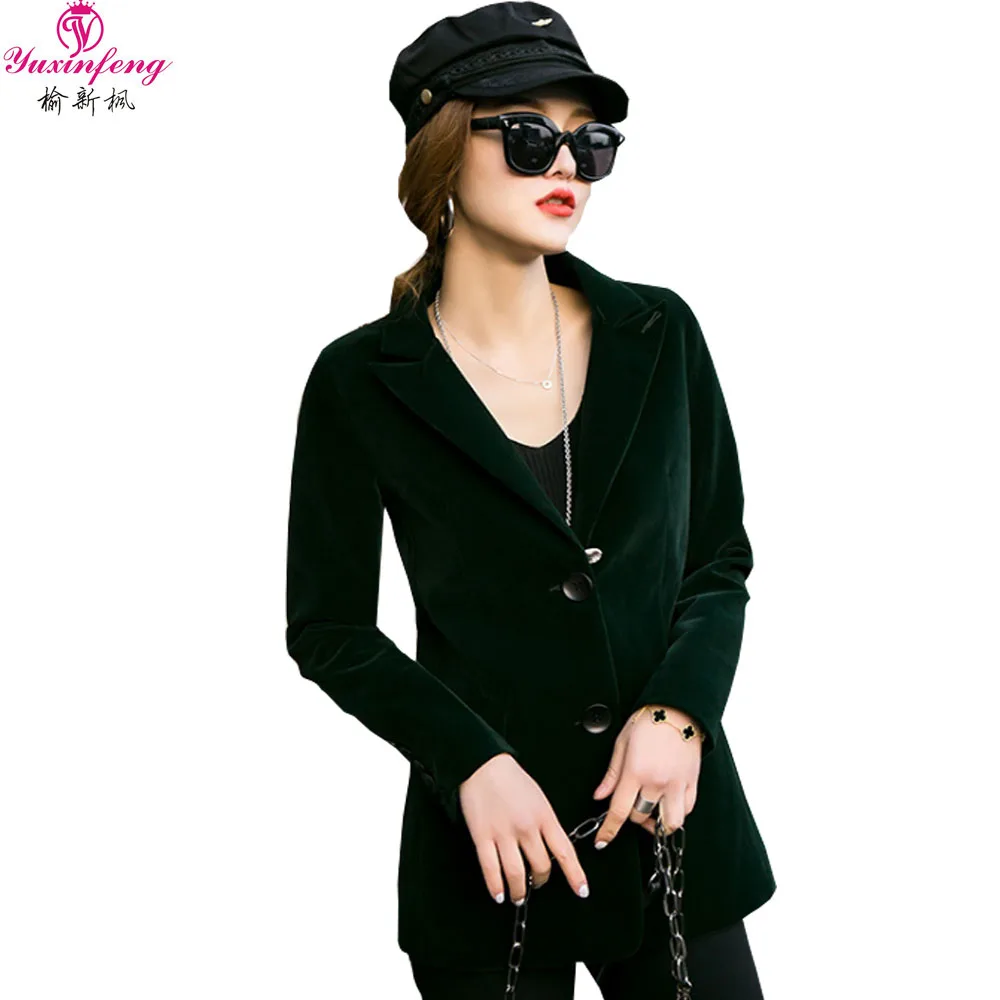 Yuxinfeng 2018 Spring Autumn Green Velvet Blazer Women