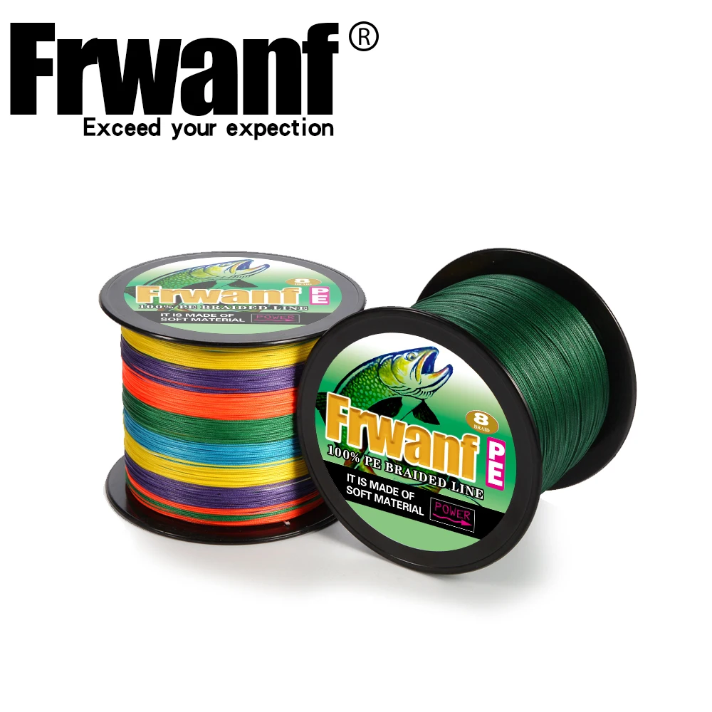 Frwanf 8 حبلا مضفر خيط صنارة الصيد 8 السواحل 1000 متر 8 جديلة مولتيفيلامنت خيط صنارة الصيد الشتاء بحيرة 6-300LB